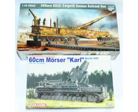 Trumpeter a boxed 1:35 Scale No.00207 280mm K5(E) Leopold German Railroad Gun Kit. Contents appear Near Mint (unchecked for c