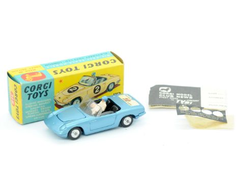 Corgi 318 Lotus Elan S2 with "I've Got a Tiger in My Tank" trunk decal - metallic silver-blue body &amp; base, black interior