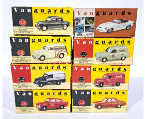 Vanguards (1/43rd scale) boxed group to include Ford 300E Thames Van "Singer", Jaguar E-Type Open Top, Austin A40 Van "Heinz"