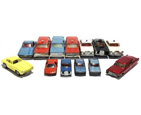 Gama, Cragstan, Schuco &amp; Similar, an unboxed group to include Gama Mini-Mod Mercedes-220s "Police", Cragstan Chevrolet Fi