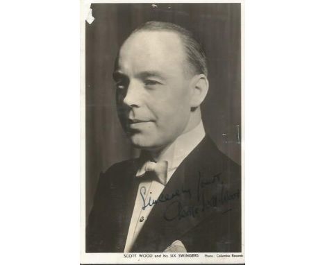 George Scott Wood signed vintage 6 x 4 postcard. Bandleader of the Six Swingers. Good condition