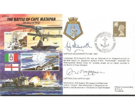 Cpt M. G. Haworth, Cpt D.W. Napper signed 50th ann WW2 cover JS50/41/2 The Battle of Cape Matapan. Good condition