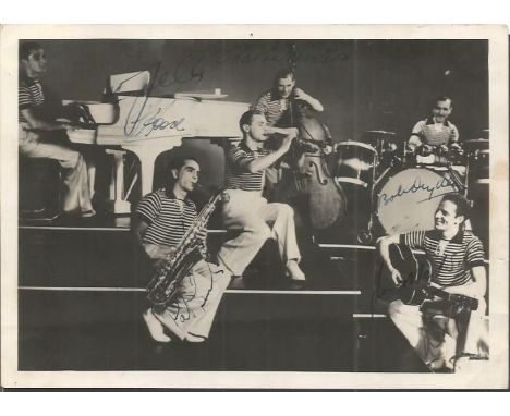 Nat Gonellas Georgians 1936 band signed 6 x 4 vintage sepia photo. Signed by 5 inc Charlie Winters, Kelly Good ?, Bobby Dryde