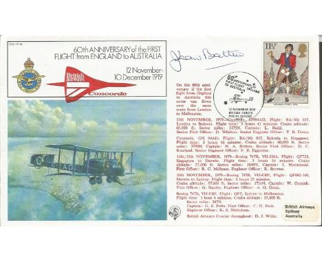 Jean Batten signed 1979 First Flight cover, FF10, comm. 60th ann first England Australia Flight. Flown by Concorde. New Zeala