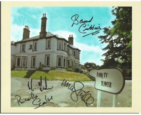 Fawlty Towers Bernard Cribbins, Una Stubbs, Prunella Scales and one other signed 10x8 colour Fawlty Towers photo. Good condit