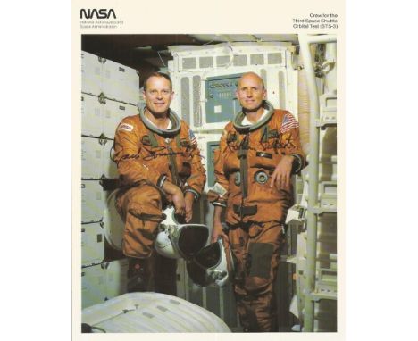 Jack Lousma and Gordon Fullerton signed 10 x 8 colour STS3 photo. STS-3 was NASAs third Space Shuttle mission, and was the th