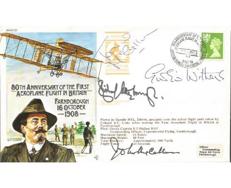Richard Attenborough, Googie Withers and John McCallam and wife signed 80th anniv of the first aeroplane flight in Britain. G