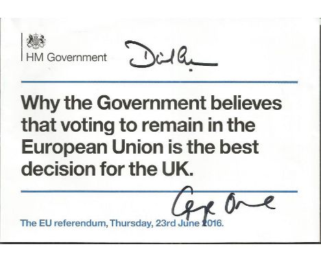 David Cameron and George Osborne signed EU Referendum leaflet. Good condition
