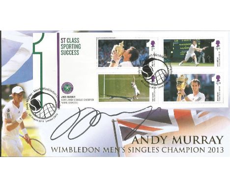 Andy Murray signed 2013 Benham first class Sporting Success official FDC. Wimbledon Andy Murray stamp miniature sheet and spe