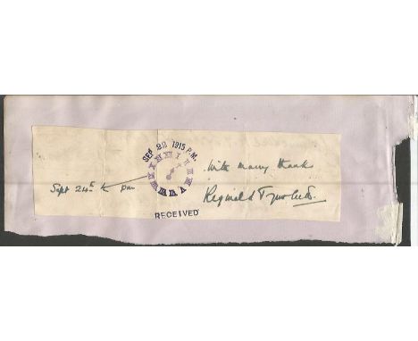 Admiral Sir Reginald Tyrwhitt d1950 small signed piece dated 1915. During the First World War he served as commander of the H