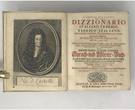 Castelli, Nicolo di. La fontana della Crusca overo: Il dizzionario Italiano-Tedesco e Tedesco-Italiano. Das ist: Italiänisch-