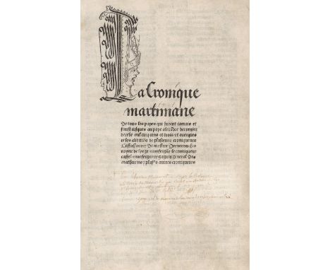-- Einzige Ausgabe der Cronique martiniane, Einband und Provenienz aus dem frühen 18. Jahrhundert -- Troppau, Martin von. La 