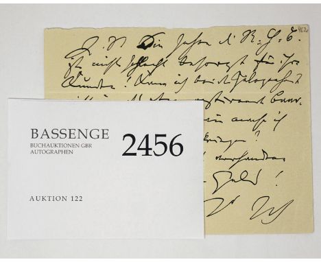 - Eigh. Brief m. U. "Ihr J B". 1 S. Quer-8vo. (Wien 29.X.1883). Ebenfalls an Fritz Simrock. "... Sie sehen, die R-H-C. ist ni