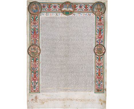 -- Prunkurkunde über Privilegien für die Corpus-Christi-Bruderschaft-- Paulus IV. Papa. Privilegium ad Fraternitatem Corporis