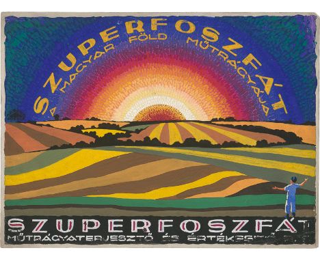 Düngemittel. - Amberg, József. Landwirtschaft in Ungarn. 4 originale Plakatentwürfe und 1 Skizze. Original-Plakatentwurf. Gou