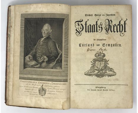 Ziegenhorn, Christoph Georg von. Staatsrecht der Herzogthümer Curland und Semgallen. 2 Teile in 1 Band. XLVI, 328 S., 6 Bl., 
