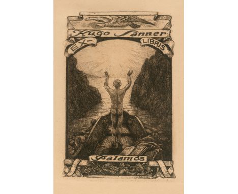 Sonnen-Exlibris. Konvolut von 48 (6 Dubletten) Exlibris mit Sonnen- oder Lichtmotiven. 13 auf Karton montiert. 8,5 x 6 cm bis