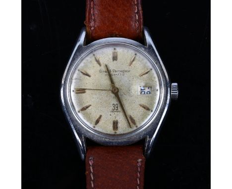 GIRARD-PERREGAUX &amp; CO - a stainless steel Giromatic automatic wristwatch, silvered dial with gilt hour markers, sweep cen
