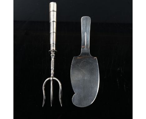 HANS HANSEN - a Danish Art Deco silver pastry serving slice, and a silver plated bread fork, length 19cm, 2oz weighable (2) 