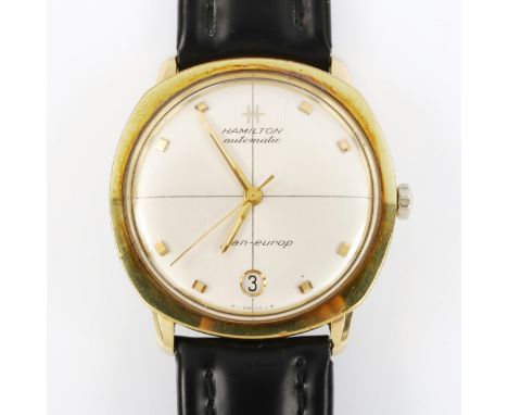 HAMILTON - a gold plated stainless steel Pan-Europ automatic wristwatch, ref. 64017-4, silvered crosshair dial with block hou