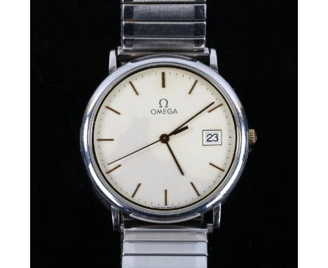OMEGA - a stainless steel Deville quartz bracelet watch,  ref. 196.0312, silvered dial with gilt baton hour markers, sweep ce