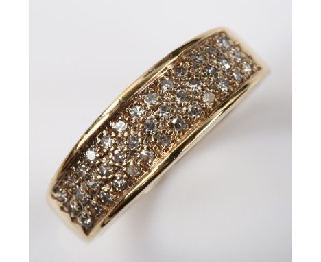 A modern 9ct rose gold diamond band ring, set with single-cut diamonds, total diamond content approx 0.2ct, setting height 6.