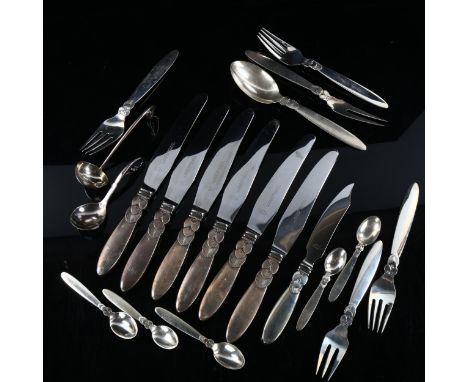 GEORG JENSEN - a group of Danish sterling silver Cactus (Kaktus) pattern cutlery, designed by Gundorph Albertus, comprising 6