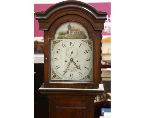 A 19th century mahogany 8-day longcase clock, by William Lyddon of South Molton, white enamel arch-top dial with Arabic numer