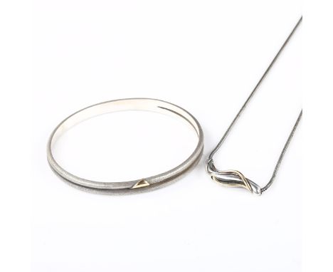 A Danish oxidised and gilded sterling silver bangle and necklace, makers include Jens Jos Aagaard, bangle internal measuremen