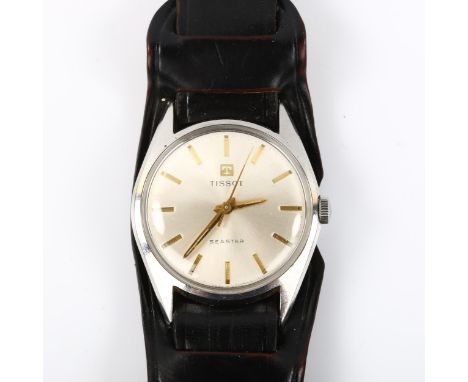 TISSOT - a stainless steel Seastar mechanical wristwatch, silvered dial with gilt baton hour markers and sweep centre seconds