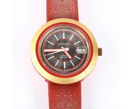 CARAVELLE by BULOVA - a Vintage plastic Tropic Star mechanical wristwatch, black dial with baton hour markers, sweep centre s