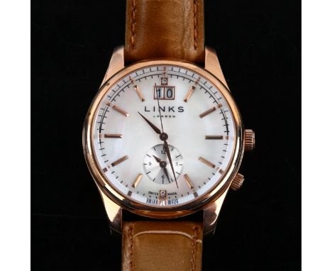 LINKS OF LONDON - a rose gold plated stainless Regent quartz wristwatch, ref. 6010.1464, mother-of-pearl dial with baton hour