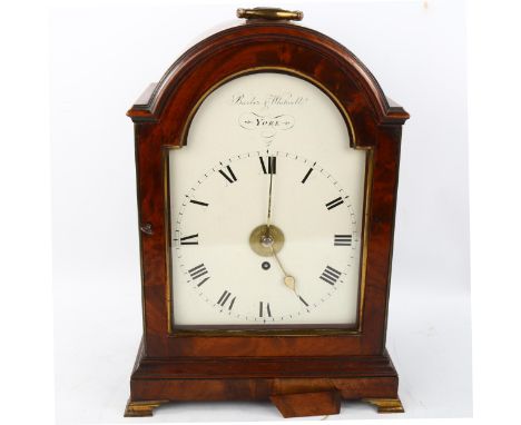 A 19th century mahogany dome-top bracket clock, by Barber &amp; Whitwell of York, white enamel dial with Roman numeral hour m