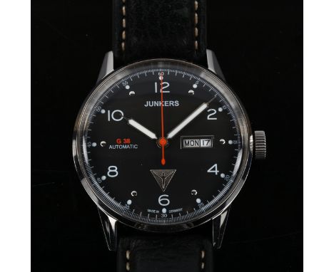 JUNKERS - a stainless steel G38 automatic wristwatch, ref. 6966-2, black dial with eighthly Arabic numerals, sweep centre sec