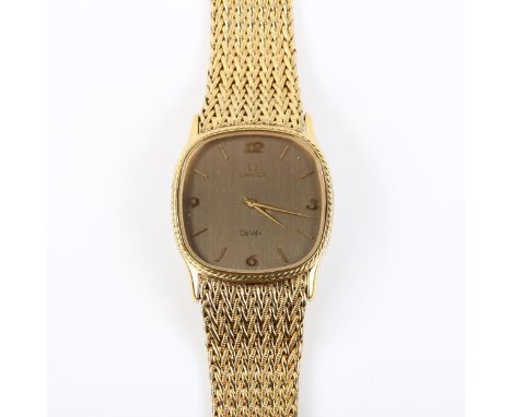 OMEGA - a Vintage gold plated stainless steel Deville quartz bracelet watch, ref. 1365, circa 1980s, grey dial with quarterly