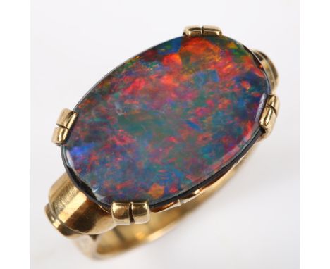 A late 20th century 9ct gold opal doublet dress ring, 11.9mm, size K, 5.5g 