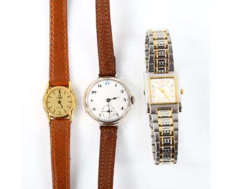 3 wristwatches, including First War Period Officer's silver example, Omega Deville quartz etc (3) 