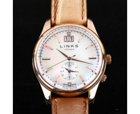 LINKS OF LONDON - a rose gold plated Regent stainless steel quartz wristwatch, ref. 6010.1464, mother-of-pearl dial with bato