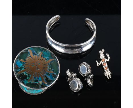 Various Mexican sterling silver jewellery, including cuff bangle, pendant brooch etc, bangle internal measurements 5.5cm x 4.
