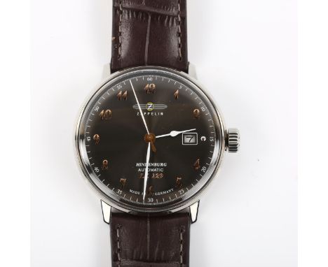 ZEPPELIN - a stainless steel Hindenburg automatic wristwatch, ref. 7066-2, circa 2019, black dial with rose gilt Arabic numer