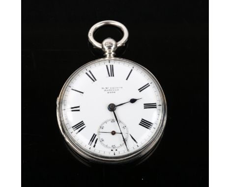 A 19th century silver-cased open-face key-wind pocket watch, by M Mccallum of Barhead, white enamel dial with Roman numeral h