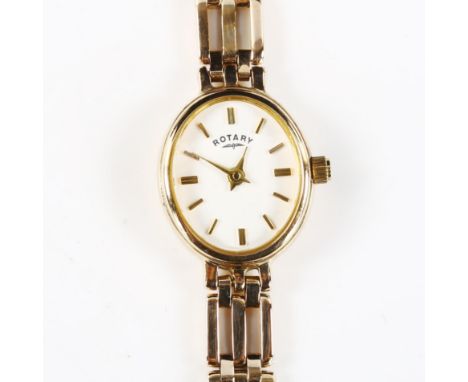 ROTARY - a lady's 9ct gold quartz bracelet watch, white dial with gilt baton hour markers and 9ct bracelet, case width 16mm, 