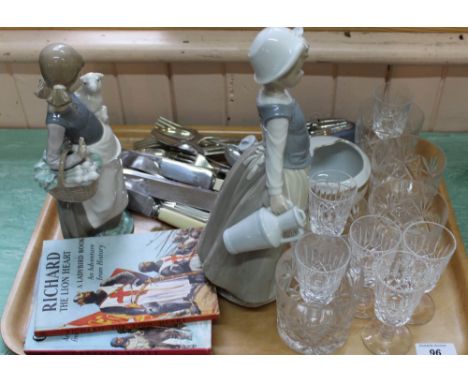 Two Lladro figurines plus cut glass and other items
