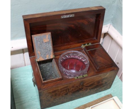 A 19th Century mahogany tea caddy with cut glass blending bowl