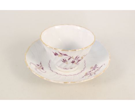 A Flight &amp; Barr Worcester fluted tea bowl and saucer with mauve and gilt floral decoration