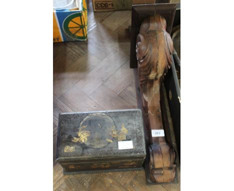 A 19th Century Chinese lacquer box plus a mahogany carved bracket