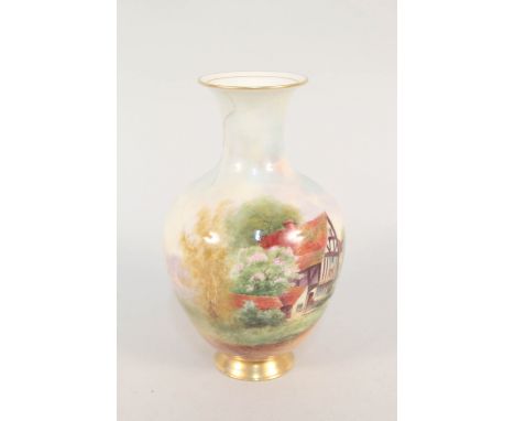 A painted Royal Worcester vase titled 'Cropthorne', signed R.Rushton (as found)
