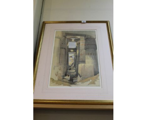 An 1847 David Roberts coloured print of Carnak Temple, 20" x 14"