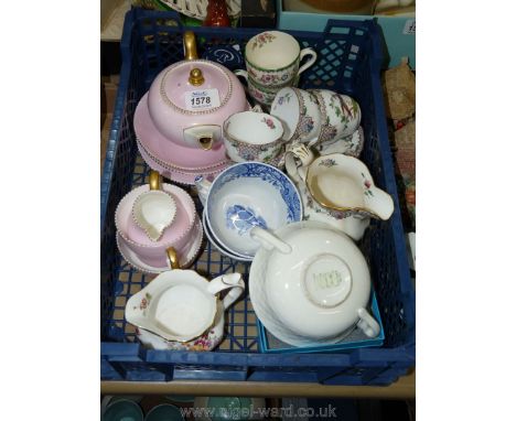 A quantity of china including pink Wedgwood tea for one, Copeland Spode coffee cups and saucers for ' Barker &amp; Co, Kensin