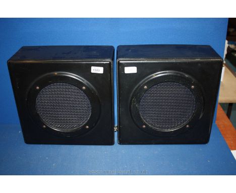 A pair of black Bakelite speaker Cases circa 1950's with 'modem' speakers fitted circa 1970's.